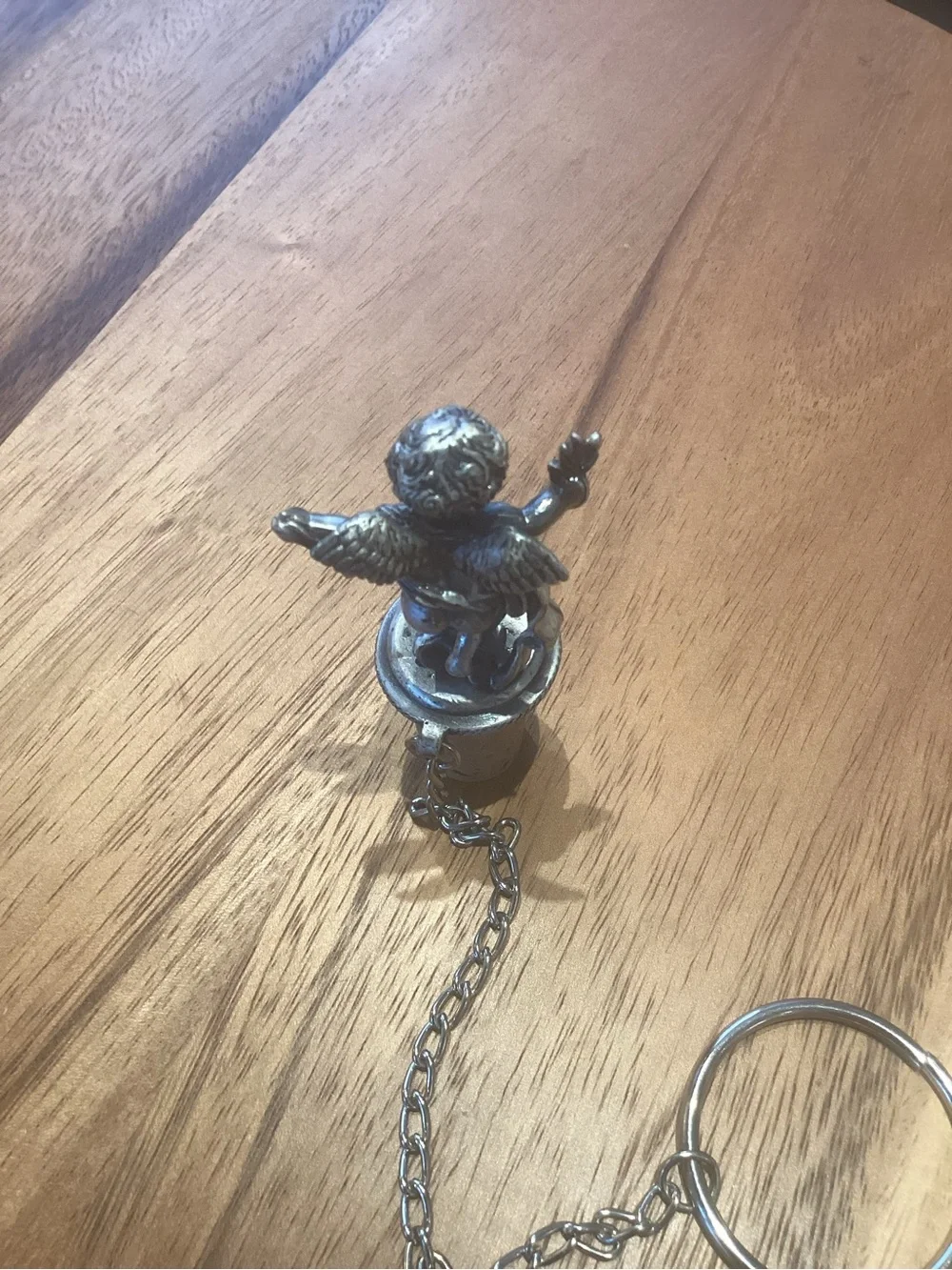 GANZ Silver Cherub Bottle Stopper wine cork with chain. Like new.